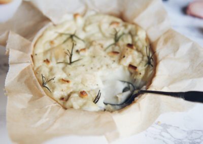 Garlic + Rosemary Baked Vegan Camembert with Garlic Bread