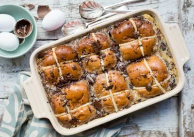 Hot Cross Bun, Chocolate and Rum Pudding