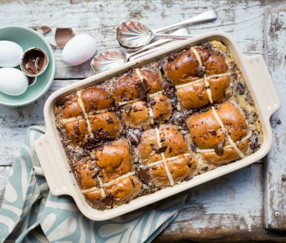 Hot Cross Bun, Chocolate and Rum Pudding