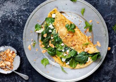 Mixed Herb Omelette with Spinach, Feta & Dukkah