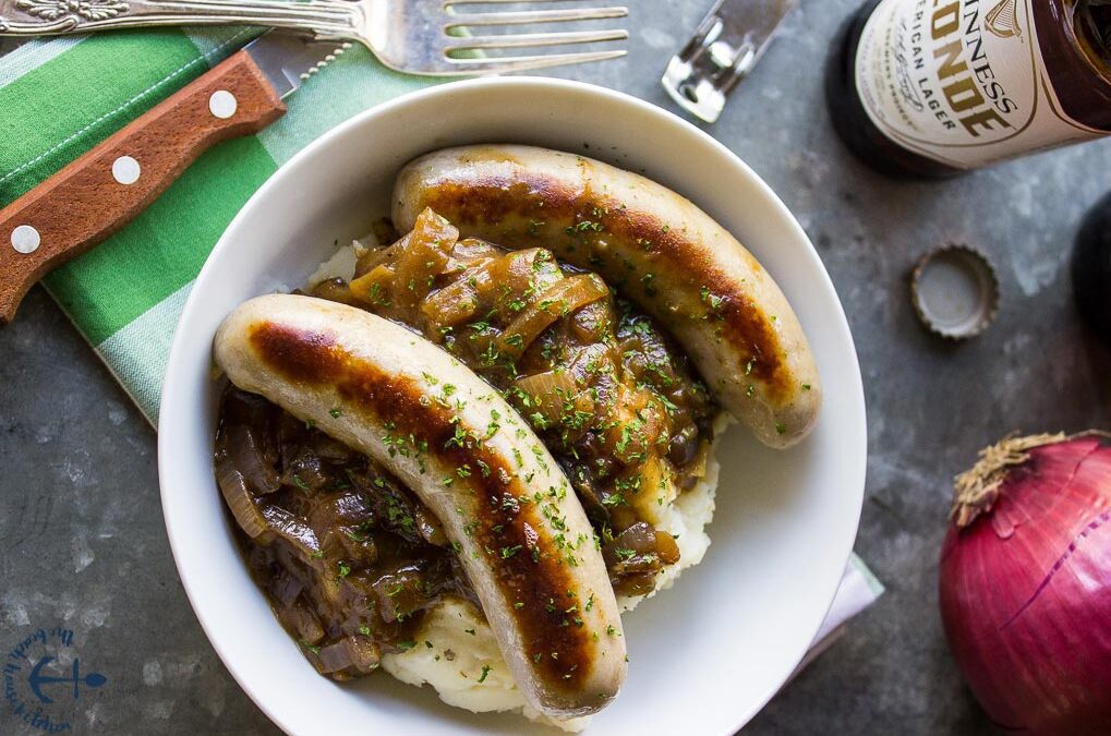 Bangers & Mash with Guinness Onion Gravy