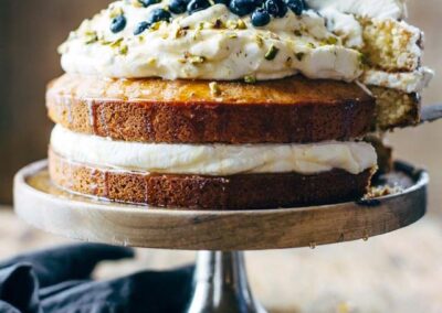 Blueberry orange cake with agave and pistachios