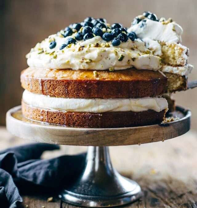 Blueberry orange cake with agave and pistachios