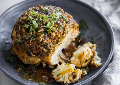 Butter Roasted Whole Cauliflower with Hot Garlic Sauce