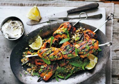 Chicken Skewers With Chimichurri and Quinoa Salad