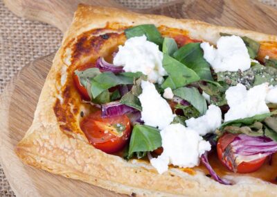 Goats’ Cheese, Tomato and Basil Tartlets