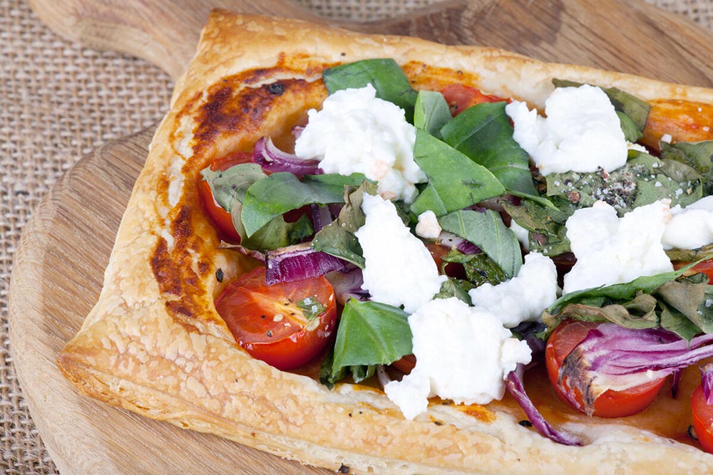 Goats’ Cheese, Tomato and Basil Tartlets