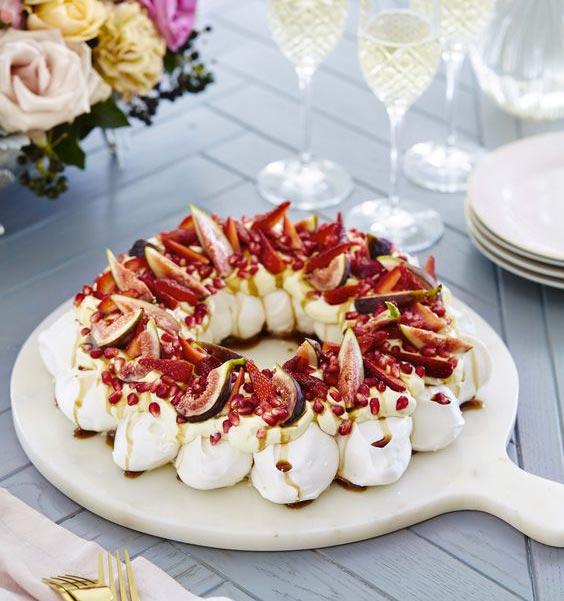 Pavlova Wreath with Strawberries, Pomegranate & Figs