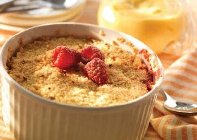 Peach and Raspberry Hazelnut Crumble