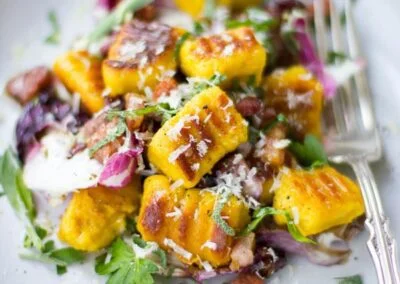 Pumpkin Ricotta Gnocchi with Pancetta and Seared Radicchio