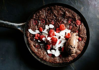 Raspberry and Coconut Skillet Brownie