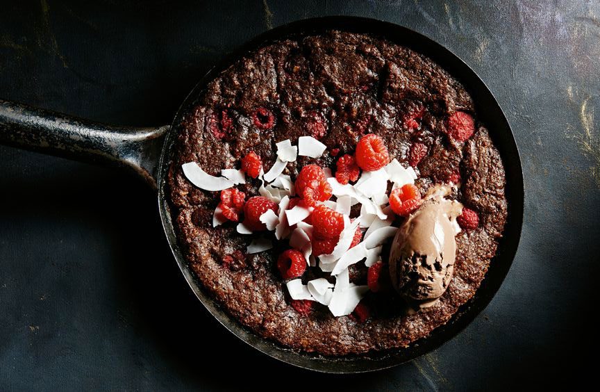 Raspberry and Coconut Skillet Brownie