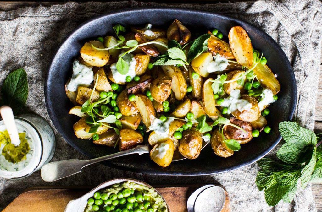 Roast Potato and Pea Salad with Tzatziki