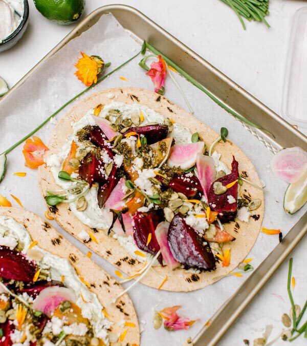 Roasted Beet Tostadas With Avocado Crema