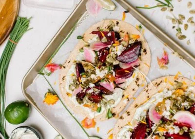 Roasted Beet Tostadas With Avocado Crema