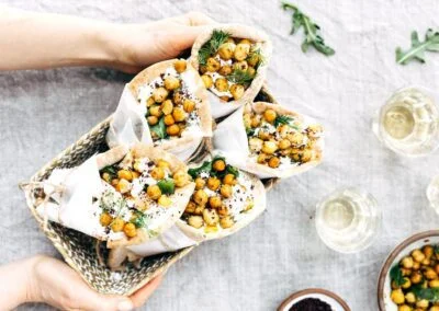 Roasted Chicken Pita Wraps with Crispy Chickpeas and Tzatziki