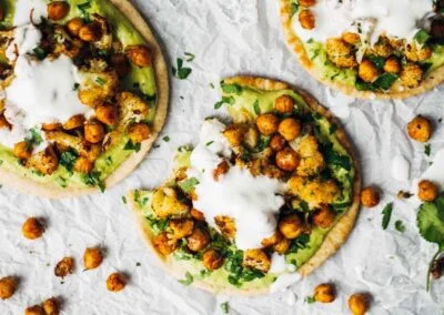 Roasted Veggie Pitas with Avocado Dip