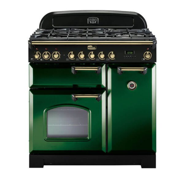 Falcon Classic Deluxe 90cm Dual Fuel Oven - racing green, brass