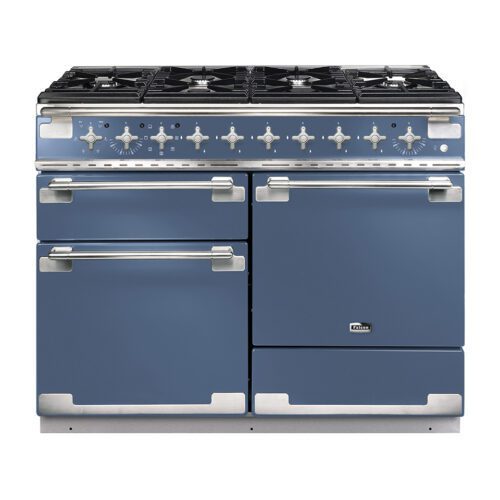 Falcon Oven Elise 110 Dual Fuel in Stone Blue with brushed nickel trim.