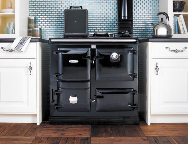 Rayburn combustion stove in black.