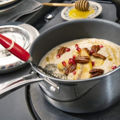 AGA Stainless Steel Non-Stick Saucepan Set in use