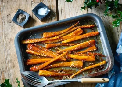 ROAST PARSNIPS WITH MISO, MAPLE SYRUP AND TOASTED SESAME DRESSING